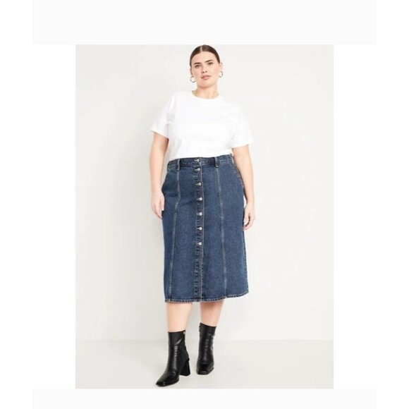 Old Navy Button Front A-line Cotton High Rise Denim Jean Skirt Plus Size 28 4X - Picture 12 of 12